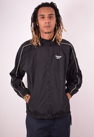 REEBOK MENS VINTAGE TRACKSUIT TOP JACKET MEDIUM BLACK 90S