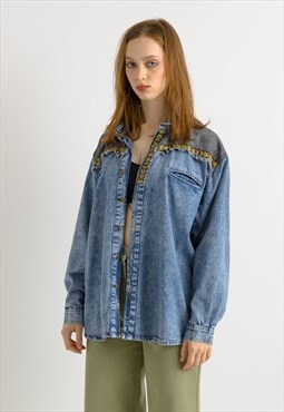 Denim SHIRT Vintage jean button down up shirt 7352