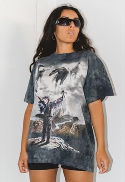 Vintage 90s Tie Dye Amerindian Printed Graphic Tshirt