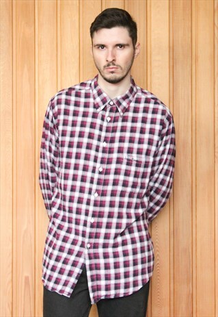 VINTAGE PURPLE AND BLUE CHECKED FLANNEL SHIRT