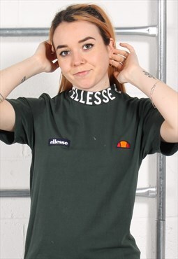 Vintage Ellesse T-Shirt in Green Crewneck Sports Tee XS