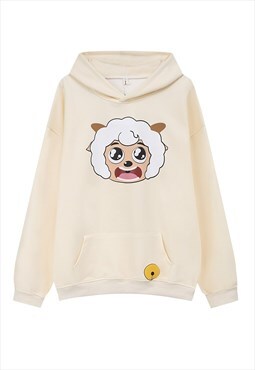 Cartoon hoodie animal print pullover anime top in cream