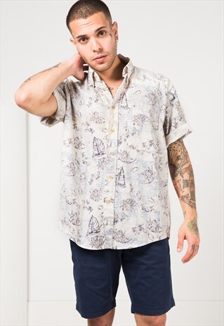 VINTAGE 80S CRAZY PRINT SHIRT / S1560