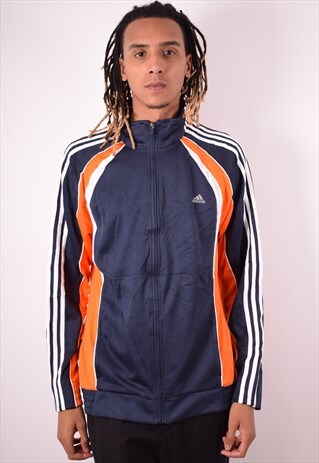 ADIDAS MENS VINTAGE TRACKSUIT TOP JACKET LARGE NAVY BLUE 90S
