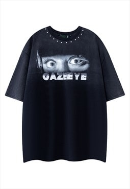 Eyes print t-shirt gradient tee retro grunge top acid black