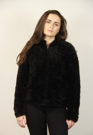 VINTAGE BLACK FLUFFY ZIP UP CARDIGAN