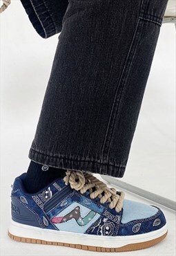Bandanna sneakers denim retro classic paisley trainers blue