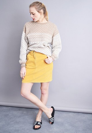 90'S RETRO MUSTARD HIGHWAISTED A-LINE CORDUROY MINI SKIRT