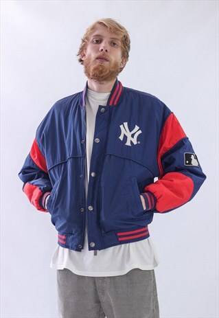 VINTAGE MENS CAMPR YANKEES MLB BIG LOGO WINTER BOMBER JACKET