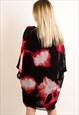 OVERSIZED BUTTON UP DRESS IN RED AND BLACK WATERCOLOUR PRINT