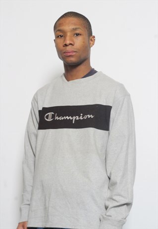 VINTAGE CHAMPION LOGO LONG SLEEVE T-SHIRT GREY