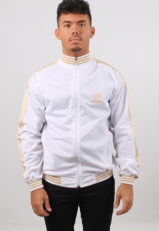 VINTAGE ADIDAS XL WHITE EMBROIDERED LOGO FESTIVAL JACKET