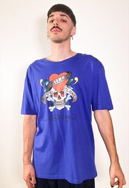 Vintage y2k blue with heart print  t-shirt 