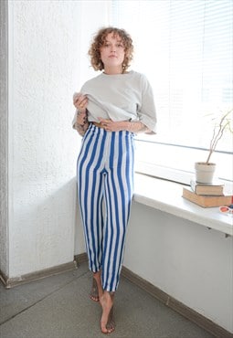 Vintage 70's Blue/White Striped Textured Pants