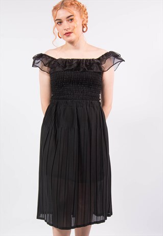 VINTAGE 90'S BLACK PLEATED MIDI SKIRT