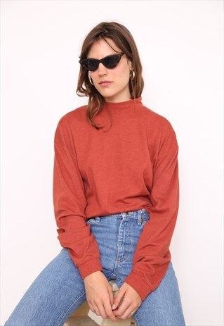 VINTAGE 90S ORANGE POLO HIGH TURTLE ROLL NECK TOP
