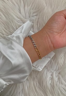 Two Tone Gold and Silver Dainty Chain Bracelet