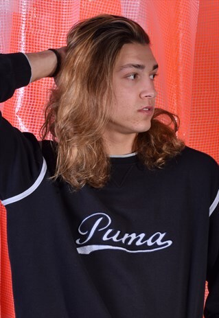VINTAGE PUMA BLACK EMBROIDERED SWEATSHIRT