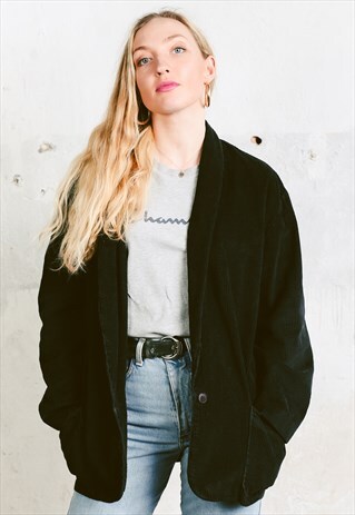 VINTAGE 80S H&M BLACK CORDUROY BLAZER
