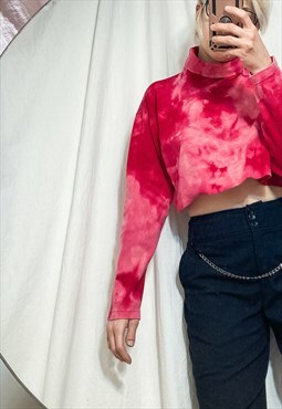 Vintage Top 90s Reworked Tie-dye Crop Turtleneck Long Sleeve