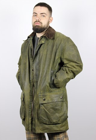 VINTAGE MENS BARBOUR NORTHUMBRIA WAX JACKET GREEN