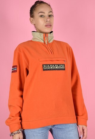 VINTAGE 90S NAPAPIJRI FLEECE HALF ZIP ORANGE