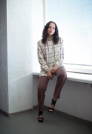 VINTAGE 80'S CREAM CHECK BLOUSE