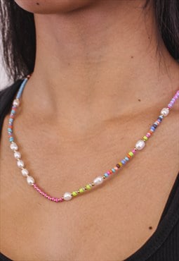 Multicolour Beaded Pearl Mix Long Necklace 90s Y2K Jewellery