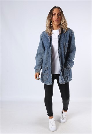 DENIM JACKET LONG OVERSIZED BLAZER FITTED UK 16 (GC5H)