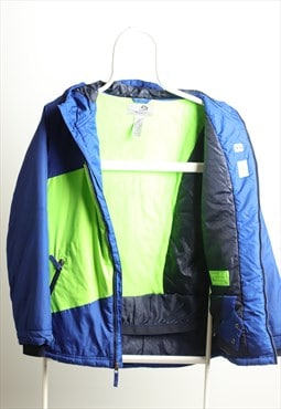 Vintage Champion Padded Hooded Jacket Logo Blue Neon Green 