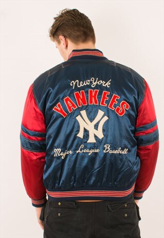VINTAGE 80S NEW YORK YANKEES BASEBALL SATIN BOMBER JACKET M