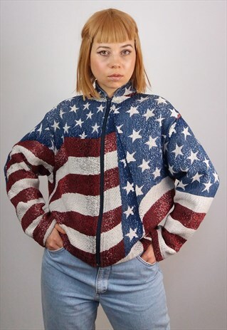 MAXON TAPESTRI USA FLAG PATTERN SPRING BOMBER JACKET