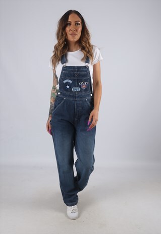 VINTAGE DISNEY DENIM DUNGAREES WIDE LEG UK 12 M (FK4A)