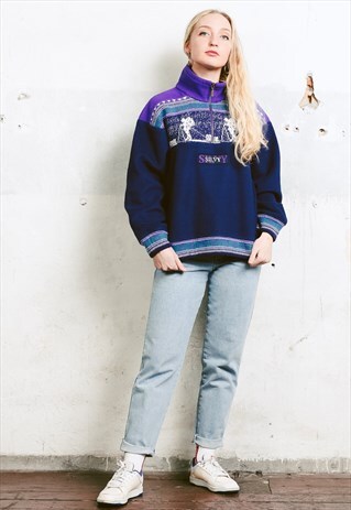 VINTAGE 80S PATTERNED FLEECE SWEATER