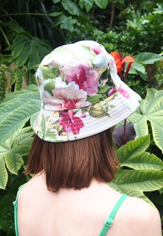 BEIGE FLORAL PRINT BUCKET HAT
