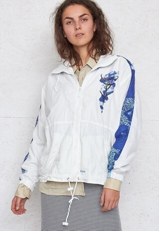 VINTAGE WHITE BLUE ADIDAS WINDBREAKER JACKET
