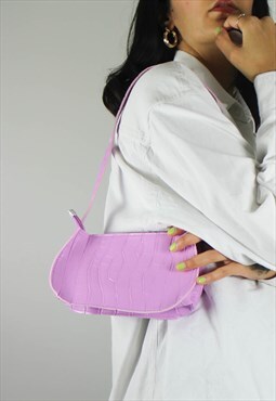 Y2K Shoulder Bag in Pink Lilac Croc Effect