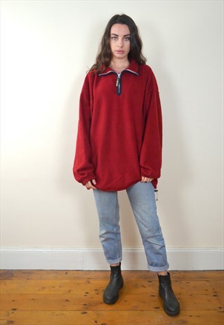 90S VINTAGE RED 1/4 ZIP FLEECE