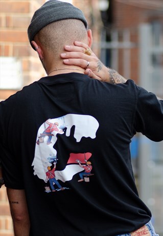BACK SCREEN PRINTED T-SHIRT WITH EMBROIDERED FRONT LOGO