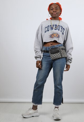 VINTAGE STARTER XL GREY PRINTED CROPPED SWEATSHIRT