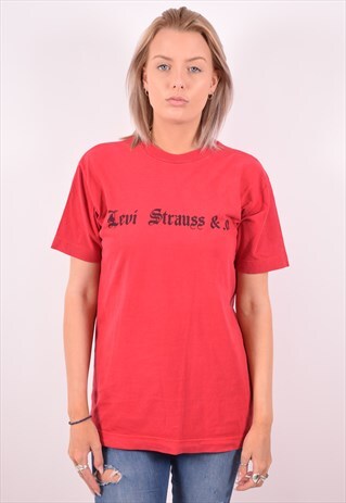 LEVI'S WOMENS VINTAGE T-SHIRT TOP LARGE RED 90S