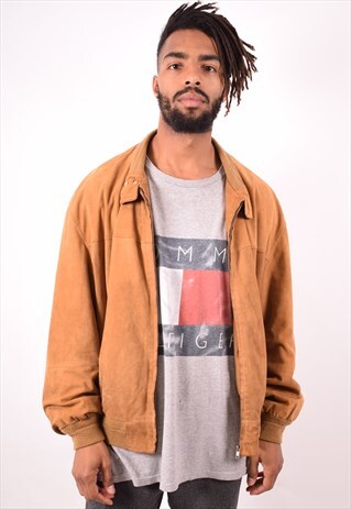 MENS VINTAGE SUEDE BOMBER JACKET XL BROWN 90S