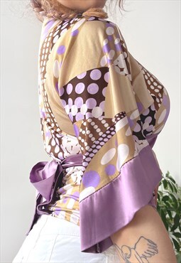 Vintage Y2K 00's Pastel Purple Graphic Kimono Top Tunic