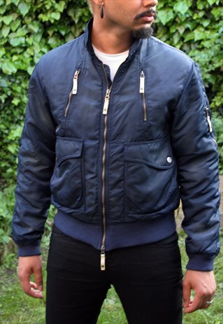 VINTAGE ARMANI JEANS NAVY BOMBER JACKET