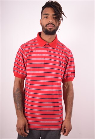 TIMBERLAND MENS VINTAGE POLO SHIRT SMALL RED STRIPES 90S