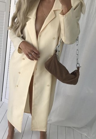 VINTAGE 80S PALEST YELLOW DOUBLE BREASTED LONG BLAZER DRESS