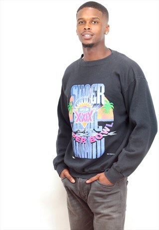 1990'S VINTAGE BLACK 95 MIAMI SUPERBOWL PRINT SWEATSHIRT