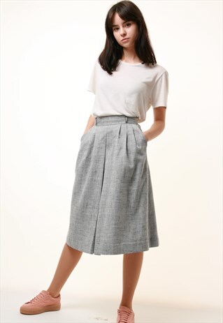 80S VINTAGE CHECKED MIDI HIGH WAISTED SKIRT 832