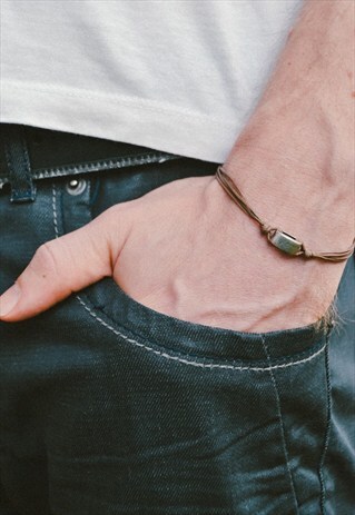 BROWN BRACELET FOR MEN SILVER SQUARE BEAD MENS BRACELET GIFT