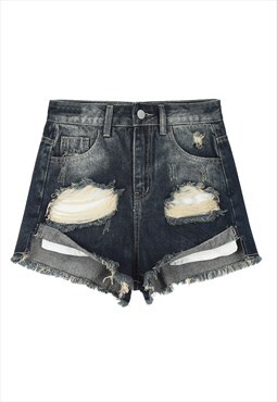 High waist mini denim shorts ripped denim in acid blue